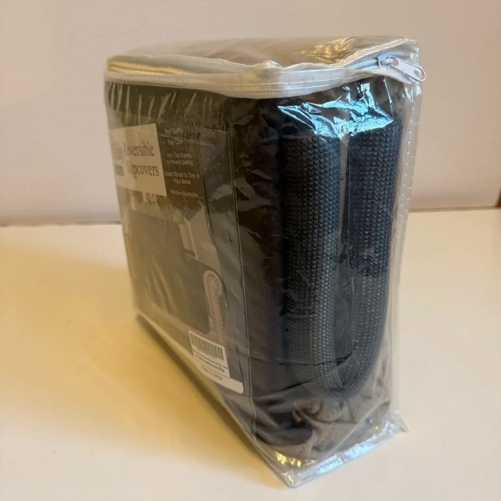 Easy Going Loveseat Reversible Black/Tan Slipcovers With Anti Slip Foams